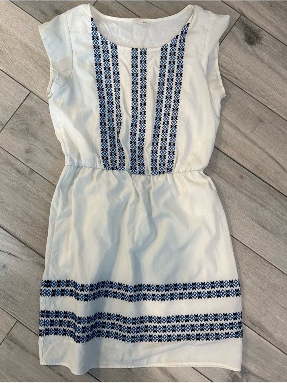 Maison Jules White Mini Dress with Navy Embroidery